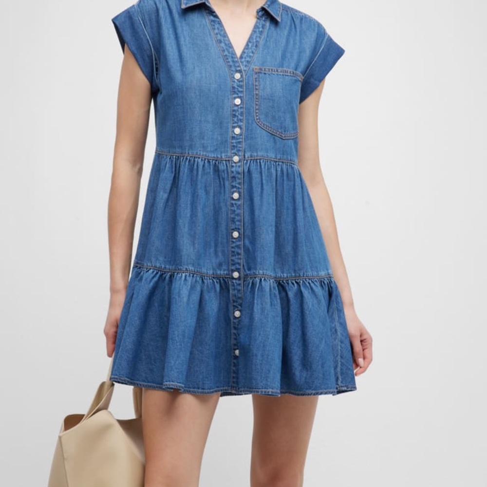Veronica Beard Trisha Tiered Blue Denim Dress - Picture 3 of 9